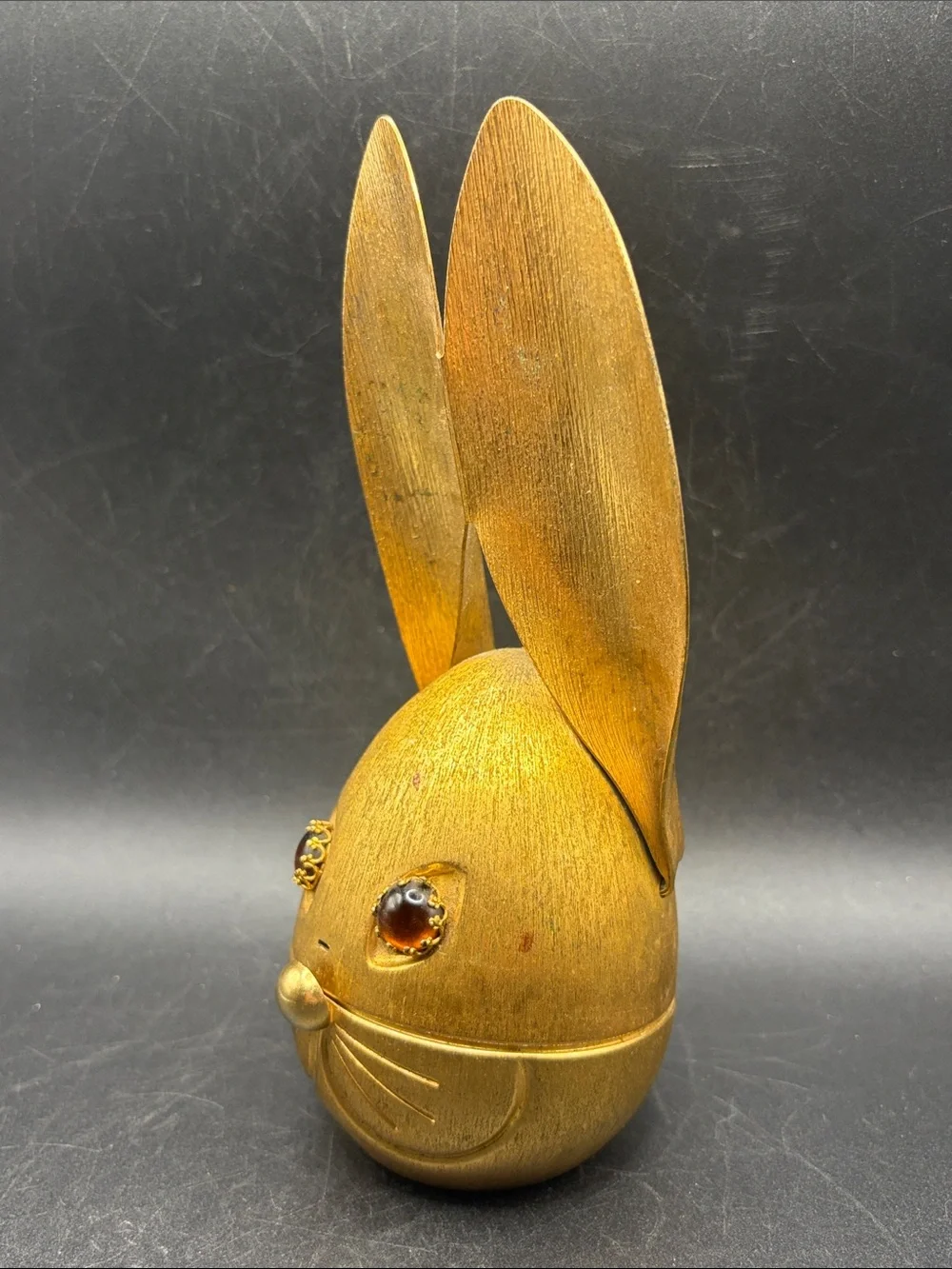 Napier Vintage Brushed Gold Tone Metal Bunny Rabbit Coin Bank Amber Tn Eyes MCM